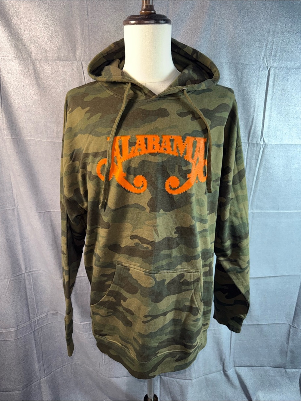2246-Camo Hooded Sweater with Orange 'Alabama' Logo - Olive Green